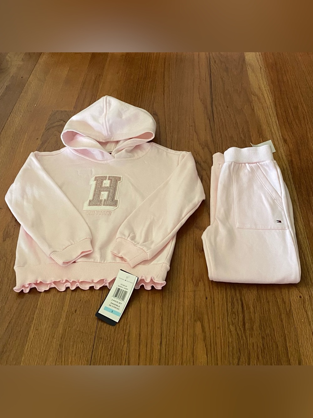 Tommy Hilfiger Big Girl Pink Hooded Sweatshirt & Jogger Set